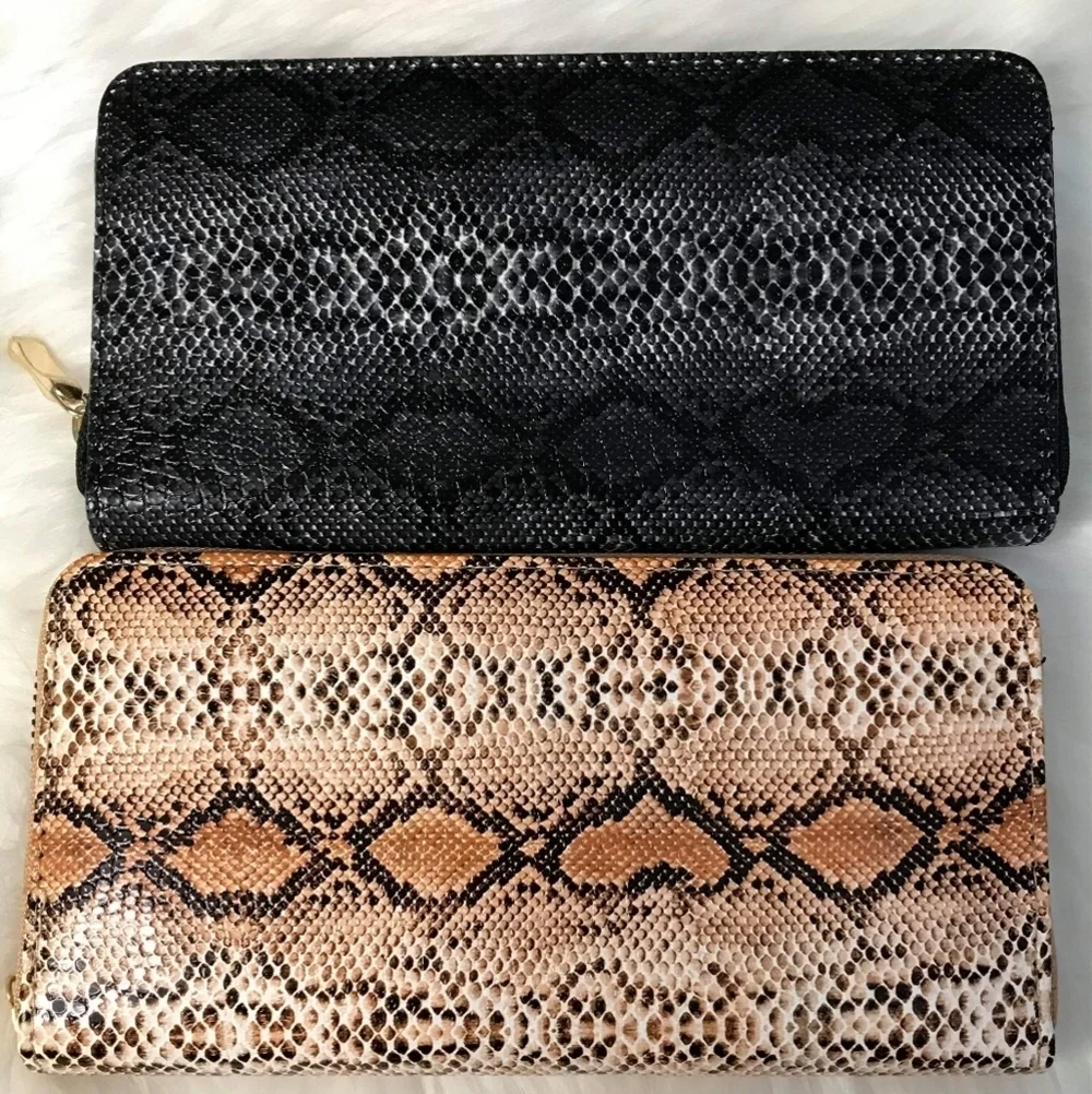 BROWN SNAKE SKIN SINGLE ZIPPER ORGANIZER WALLET